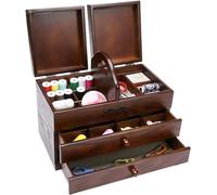 XIAGJAO Boîte à couture en bois, grands paniers de couture avec 2 tiroirs, organiseur d'outils de couture avec compartiment, facile à transporter, pour la maison et la broderie