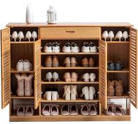 XIAGJAO Étagère à chaussures extra large en bambou avec tiroirs, 4 portes de style japonais pour salon, porte, armoire à chaussures, jusqu'à 32 paires