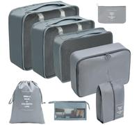 XIAHIOPT Lot de 8 organiseurs de bagages - Ensemble de cubes d'emballage - Sac à vêtements étanche - Organiseur de voyage pour voyage, gris