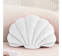 XIAIJIA Coussin décoratif 3D en Forme de Coquillage - Coussin de Plage en Velours Doux - Décoration de mer, océan - pour canapé, lit (Blanc, 35,6 x 28 cm)