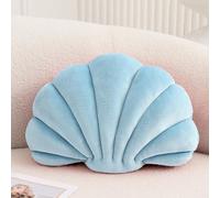 XIAIJIA Coussin décoratif 3D en Forme de Coquillages - Coussin de Plage en Velours Doux - Décoration de mer, océan - pour canapé, lit (Bleu, 35,6 x 28 cm)