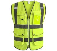 XIAKE Gilet de sécurité 9 poches, haute visibilité, fermeture éclair sur le devant, jaune, XL