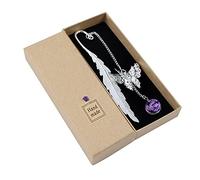 Xiangmall Marque Page Plume en Métal Vintage Marqueur de Livre avec Papillon 3D et Perles de Verre Pendentif Fleur Sèche Cadeau pour Lecteur Etudiant Femmes Amis Enfants