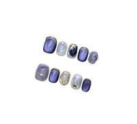 XIANGMLING Faux Ongles Lot de 10 faux ongles à pression à motif de tomate rouge, ovales bleus, courts et brillants, for la maison ou la fête(Color5,Medium)