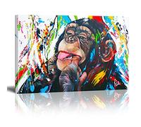 XIANGPEIFBH Abstrait Coloré Animal Peinture Moderne Graffiti Singe Mur Art Drôle Image Toile Affiche Imprimer Décoration de La Maison 70x120cm(27x47in) Avec Cadre