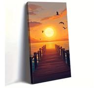 XIANGPEIFBH Affiche et impressions Coucher de soleil en bord de mer Peinture sur toile Mouette Paysage moderne Décoration murale pour salon 70x150cm(28x60inch) Cadre interne