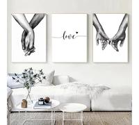 XIANGPEIFBH Affiche murale minimaliste en noir et blanc représentant une main dans la main, style « Sweet Love », idéale pour décorer un salon ou une chambre (90x130cm/35x51in) x3 Sans cadre