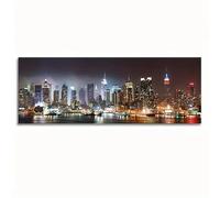 XIANGPEIFBH Affiche sur toile, Décoration murale de New York, Skyline de Manhattan, Tableau panoramique, Paysage nocturne, Impression d'art (60x190cm/Sans cadre)
