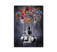 XIANGPEIFBH Affiche sur toile imprimée style graffiti abstrait classique de Banksy, idéale pour la décoration intérieure (salon, chambre, etc) 30x40cm(12x16inch) sans cadre
