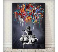 XIANGPEIFBH Art mural abstrait classique de Banksy, graffiti de rue, impression sur toile HD, affiche pour la décoration du salon et de la chambre. 60x90cm(24x36inch) Cadre interne