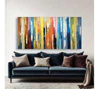 XIANGPEIFBH Art mural abstrait moderne à rayures verticales colorées - Peinture horizontale vibrante pour salon, chambre, décoration intérieure (70x150cm/cadre intérieur)