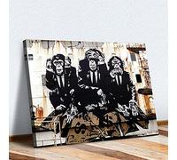 XIANGPEIFBH Banksy 3 Singes Toile Mur Art Affiches et Impressions Gorille Street Art Peintures Animal Graffiti Art Photos Décoration Murale 60x80cm(24x32in) Avec Cadre