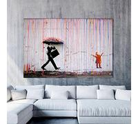 XIANGPEIFBH Banksy Coloré Pluie Arc-En-Ciel Peinture Sur Toile Street Art Banksy Affiche Murale et Impression Décoration Murale Salon Oeuvre Murale 60x80cm(24x31inch) Cadre Blanc