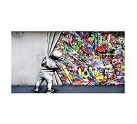 XIANGPEIFBH Banksy Wall Art Derrière Le Rideau Toile Peintures Graffiti Street Art Banksy Graffiti Art Photos pour La Décoration Intérieure 80x160cm (32''x63'') Sans Cadre
