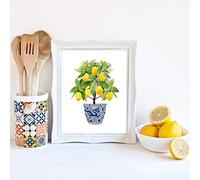 XIANGPEIFBH Citron Imprimé Chinoiserie Planteur Bonsaï Toile Peinture Art Oriental Bleu Blanc Saule Style Citron Affiche Cuisine Décor 30x42cm (12"x 17") sans Cadre