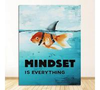 XIANGPEIFBH Décoration intérieure : L’état d’esprit est primordial - Affiche motivante avec des images de requins pour le salon - Impression sur toile (80x100cm/sans cadre)