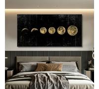 XIANGPEIFBH Décoration murale : Affiches sur toile représentant les phases de la lune, or et noir, style abstrait, idéale pour le salon ou la maison Cadre interne 50x100cm(20x39inch)