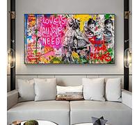 XIANGPEIFBH Graffiti Art Banksy Love Is All We Need Peintures sur Toile Wall Street Art Affiches Impressions Image Décorative Décor À La Maison 80x160cm (32''x63'') Sans Cadre