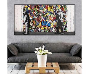 XIANGPEIFBH Graffiti Art Peintre Artiste Moderne Rue Mur Photos Banksy Peintures sur Le Mur Toile Affiches Imprimer pour La Décoration Intérieure 80x160cm (32''x63'') Sans Cadre
