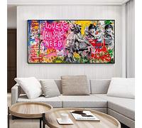 XIANGPEIFBH Graffiti Street Art Banksy Art Love Is All We Need Toile Peintures Affiche Impression Wall Art pour Salon Home Decor 100x200cm(39x78inch) avec Cadre Noir