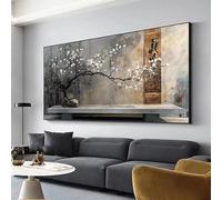 XIANGPEIFBH Grande toile abstraite vintage représentant une terrasse en pierre et une branche de fleurs, décoration murale pour salon et chambre (70x150cm, sans cadre)