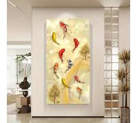 XIANGPEIFBH Grande toile décorative - Poissons koi aux couleurs vives, accents dorés et fond abstrait, décoration murale moderne pour salon ou chambre sans cadre 35x70cm(14x28inch)
