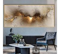 XIANGPEIFBH Gris Jaune Coloré Nuages Peinture Abstraite Think Independe Mur Photo Pour Salon Toile Art Moderne Affiche Imprimer 60x120cm(24x47inch) avec Cadre Doré