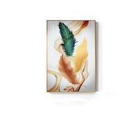 XIANGPEIFBH Impression sur Toile Abstrait Vert Orange Jaune Plume Art Moderne Mur Photos pour Salon Allée Ginkgo Biloba Affiches 60x80 cm / 23.6 "x 31.5" sans Cadre