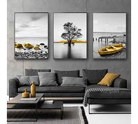XIANGPEIFBH Jaune rétro Bord de mer Paysage Affiche Bateau de pêche Paysage Marin Toile Peinture Mur Art Photo pour la Maison Moderne décor intérieur 40x60cmx3pcs sans Cadre