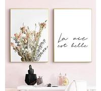 XIANGPEIFBH La Vie est Belle Citation Noir Blanc Toile Affiche Fleurs Mur Art Peinture Impression Nordique décoratif Photo décor à la Maison 20x30cmx2pcs sans Cadre