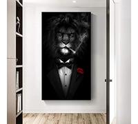 XIANGPEIFBH Lion Sauvage Noir dans Un Costume Affiches et Impressions sur Toile Lion Abstrait fumant Un Cigare peintures sur Toile sur Le Mur Art Photos 30x60 cm sans Cadre