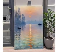 XIANGPEIFBH Magnifique tableau inspiré de Monet, lever de soleil, impression sur toile texturée, décoration murale contemporaine, paysage serein 60x80cm(24x32inch) Cadre interne