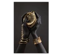 XIANGPEIFBH Main de femme noire avec bijoux en or, toile, affiches et impressions d'art mural, images d'art africain, décoration d'intérieur (60x80cm/cadre intérieur)