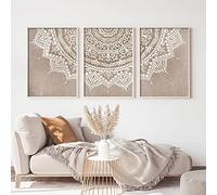 XIANGPEIFBH Mandala Wall Art Prints Beige Taupe Boho Chambre Toile Peintures Boho Affiches Murales Impressions de Salon Décor À La Maison 60x90cmx3pcs sans Cadre