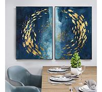 XIANGPEIFBH Moderne Abstrait Mur Art Toile Peinture Poisson d'or Bleu mer Affiche décoration de la Maison Peinture Murale pour Salon 30x40cmx2pcs sans Cadre