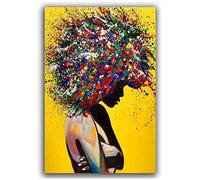 XIANGPEIFBH Mur Art Toile Coloré Graffiti Affiche Imprime Afro Gros Cheveux Femmes Mur Photos pour Salon Toile Peinture 50x70 cm / 19.7 "x 27.6" sans Cadre
