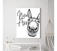 XIANGPEIFBH Nice Ass Drôle Signe Vintage Âne Affiche Noir Blanc Mur Art Toile Peinture Photos Impressions pour Toilette Salle De Bains Décor 30x40cm (12x16inch) Sans Cadre