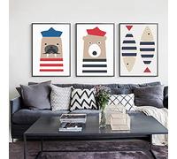 XIANGPEIFBH Nordique Minimaliste Dessin animé Lion de mer Poisson Ours Toile Peinture Affiches et Impression Mur Art Photos pour Salon Chambre d'enfants 30x40cmx3 pièces sans Cadre