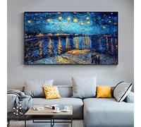 XIANGPEIFBH Nuit étoilée sur le Rhône par Vincent Célèbre artiste impressionniste Peintures sur toile pour décor de salon 50x100cm Sans cadre