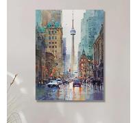 XIANGPEIFBH Peinture aquarelle de la skyline de Toronto - Toile moderne représentant un paysage urbain vibrant, tableau décoratif pour la maison (70x100cm/28x29in) Sans cadre