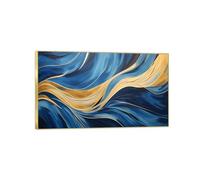 XIANGPEIFBH Peinture sur toile abstraite bleu or, affiche d'art contemporain graphique et impression murale, décoration de salon de maison moderne 75x150cm (29x59 pouces) avec cadre doré