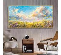 XIANGPEIFBH Peinture sur toile moderne abstraite et colorée, ciel bleu prairie, impression d'art mural, reproduction giclée sur toile, paysage 55x110cm(22x43inch) sans cadre