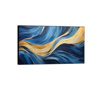 XIANGPEIFBH Peinture sur toile murale contemporaine - Tableau abstrait minimaliste bleu - Affiche et impression - Décoration de salon - 90 x 180 cm - Avec cadre noir