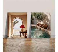 XIANGPEIFBH Reproduction d'une œuvre d'art gi représentant un intérieur méditerranéen, une piscine et un vase Peinture sur toile, affiche imprimée pour décoration (60x80cm/24x21in) x2 Sans cadre