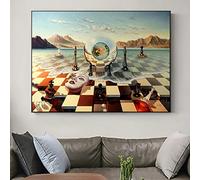 XIANGPEIFBH Salvador Dali Surréalisme Masque D'échecs Sur Mer Impressions Sur Toile Peinture Sur Mur Art Abstrait Affiches Bizarres Image Décor À La Maison 70x105cm (28x41inch) Cadre Intérieur