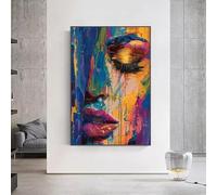 XIANGPEIFBH Tableau abstrait moderne imprimé sur toile, représentant un visage féminin coloré, idéal pour la décoration du salon ou de la maison Impression giclée 70x120cm(28x48inch) Cadre interne