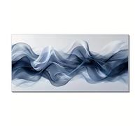 XIANGPEIFBH Tableau abstrait moderne sur toile - Motif fluide bleu et blanc, grand format, idéal pour la décoration intérieure 70x150cm(28x60inch) Cadre interne