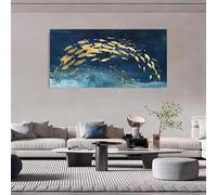 XIANGPEIFBH Tableau abstrait sur toile avec poissons dorés, décoration murale nordique pour salon, chambre, bureau, style ferme moderne. 50x100cm(20x39inch) Cadre interne