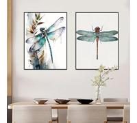 XIANGPEIFBH Tableau libellule sur toile, dessin coloré, affiche, impressions haute définition, décoration murale pour salon 90x130cmx2 Sans cadre