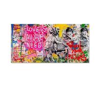XIANGPEIFBH Tableau sur toile de Banksy, style graffiti, « L'amour est tout ce dont nous avons besoin », une inspiration moderne pour la décoration intérieure. 50x100cm(20x39inch) Cadre interne